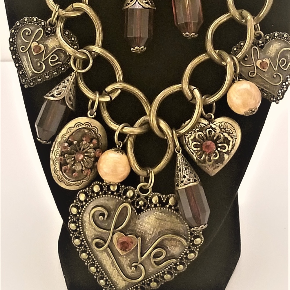 Rustic antique style heart charm lockett necklace